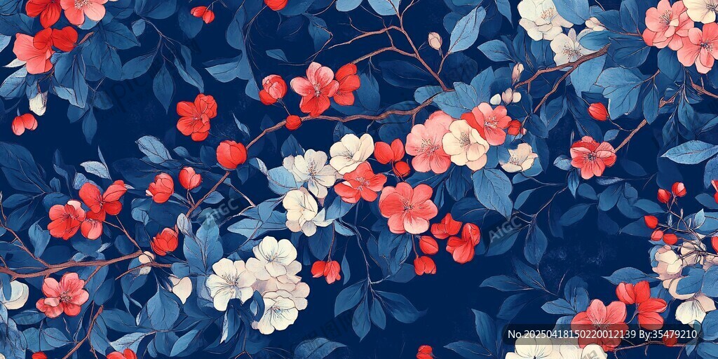 深藍底繁花錦簇圖案