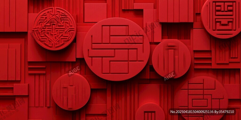 中式紅底吉祥圖案背景