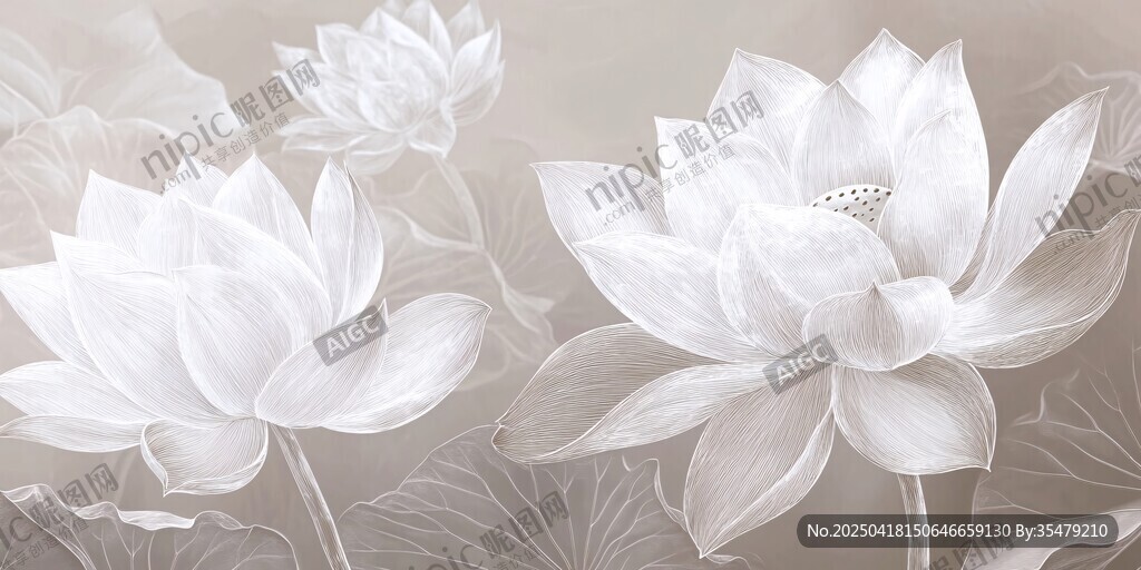 素雅白蓮花藝術(shù)插畫(huà)