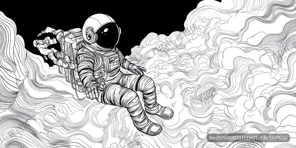 宇航員云端遨游幻想圖景