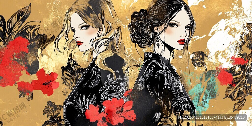 雙姝華服 花卉環繞之美