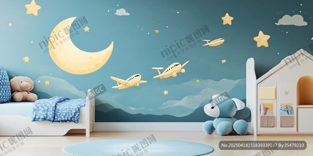 夢幻兒童房 月亮飛機裝飾