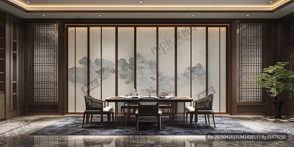 中式雅致餐廳室內(nèi)場(chǎng)景