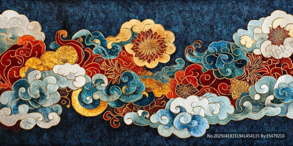 中式傳統(tǒng)云紋刺繡圖案