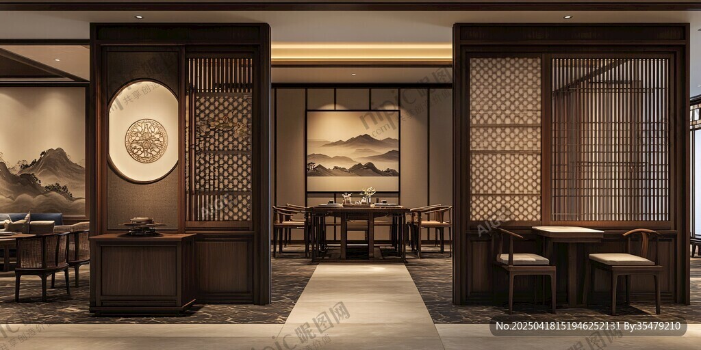 中式典雅餐廳室內(nèi)空間展示