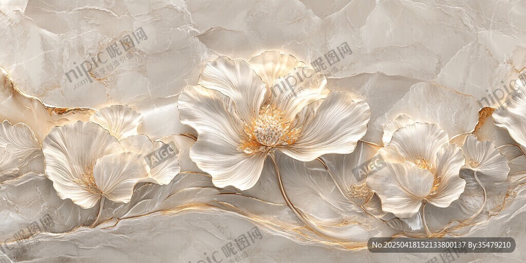 立體浮雕白花墻面裝飾圖