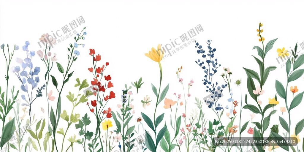 手繪繽紛花草裝飾圖案