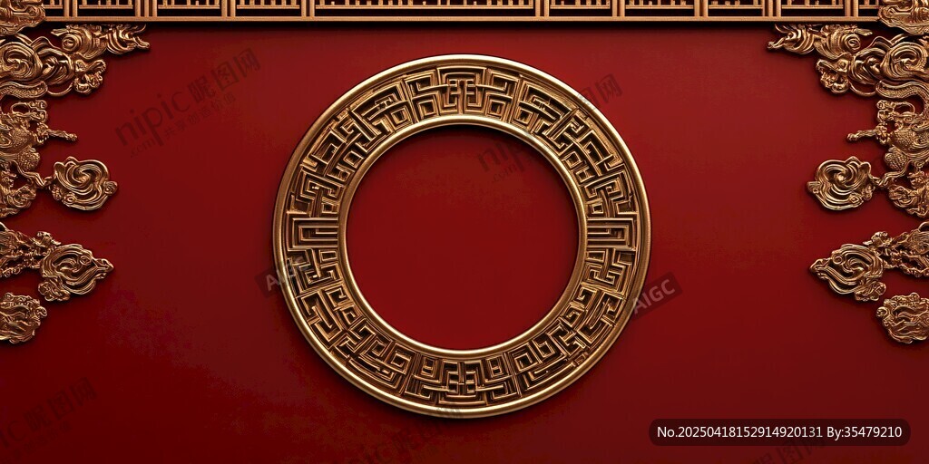 中式紅底金飾古典邊框