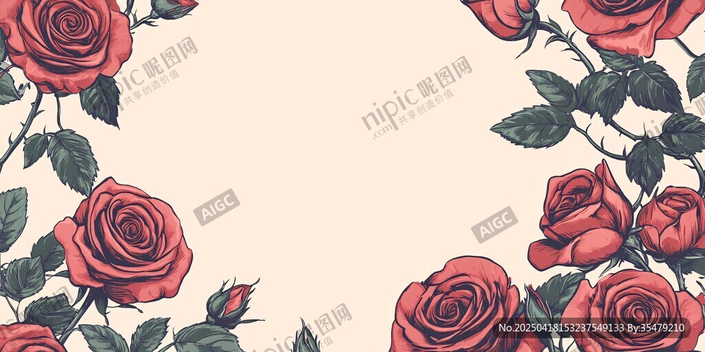 復(fù)古玫瑰邊框裝飾圖案