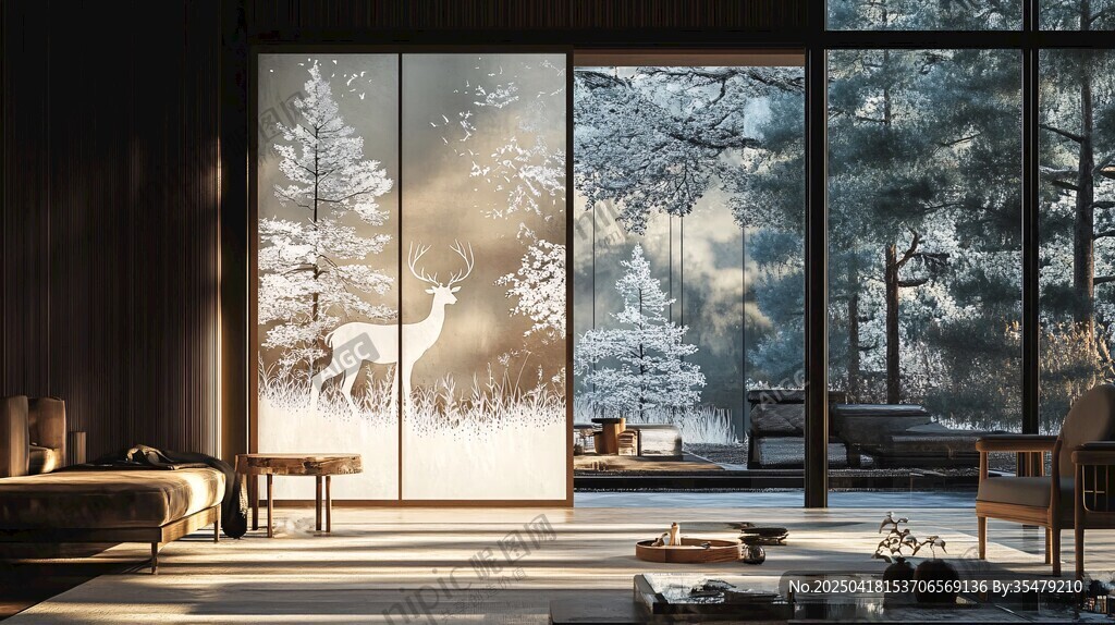 雪林鹿影的溫馨室內(nèi)空間