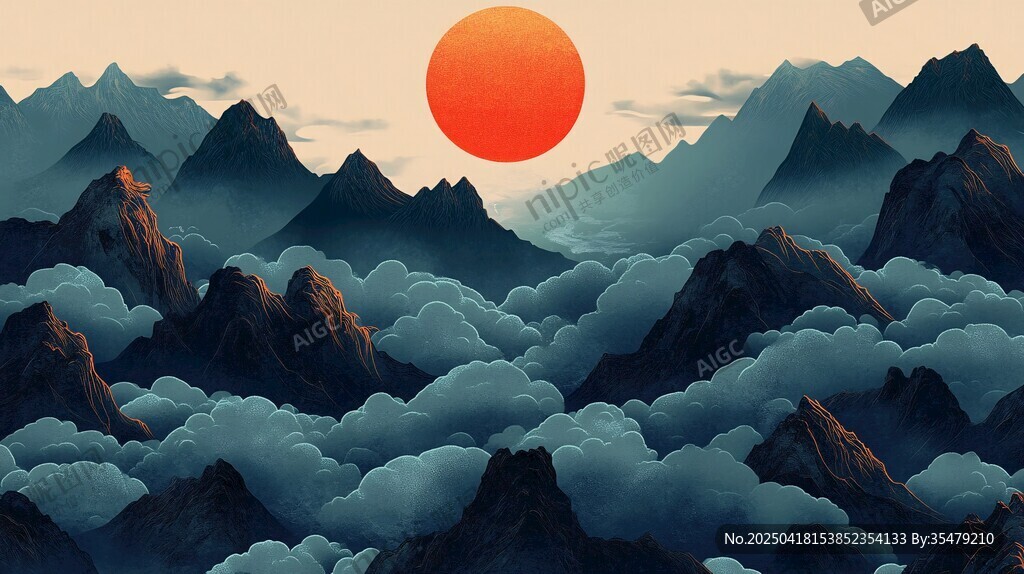 日出云海間的壯麗山景
