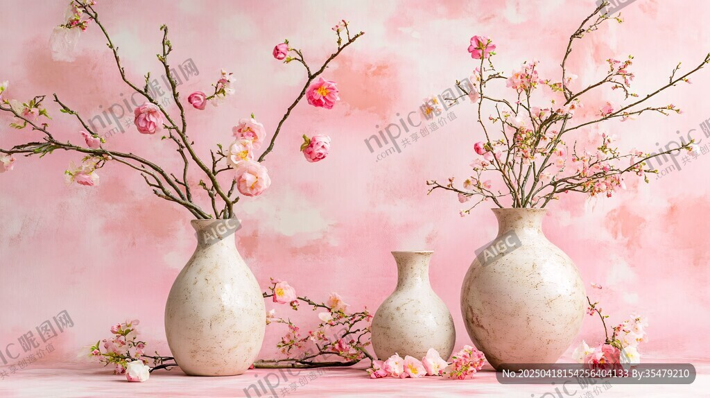 粉色背景下的雅致花瓶插花