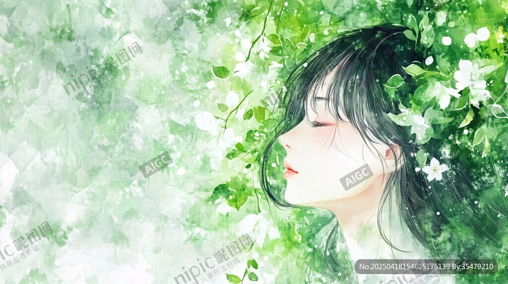 少女置身綠意繁花間