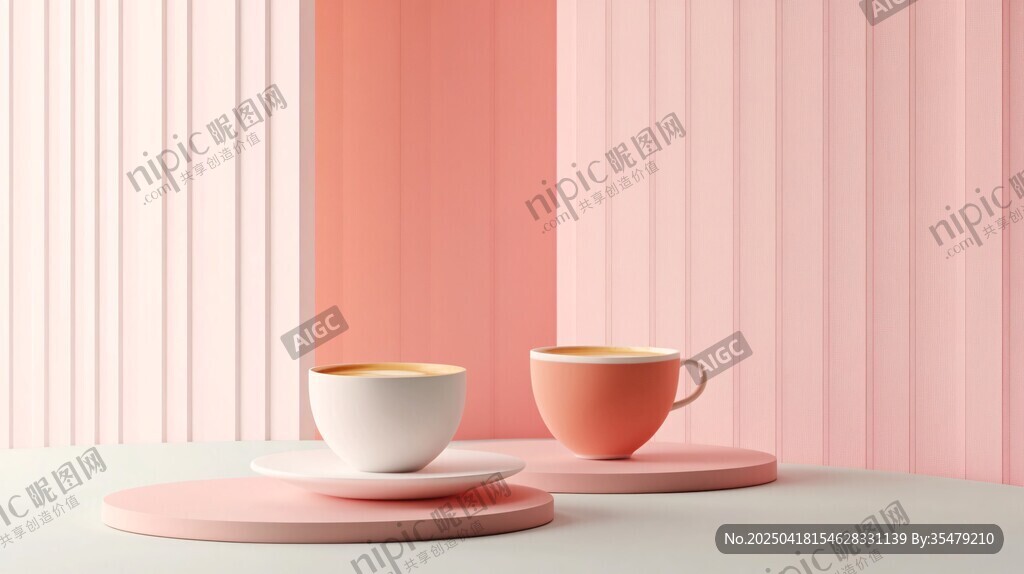 兩杯咖啡的溫馨粉色場(chǎng)景