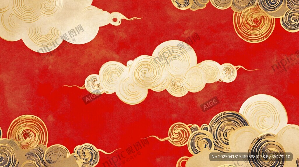 紅底金云中式傳統(tǒng)圖案