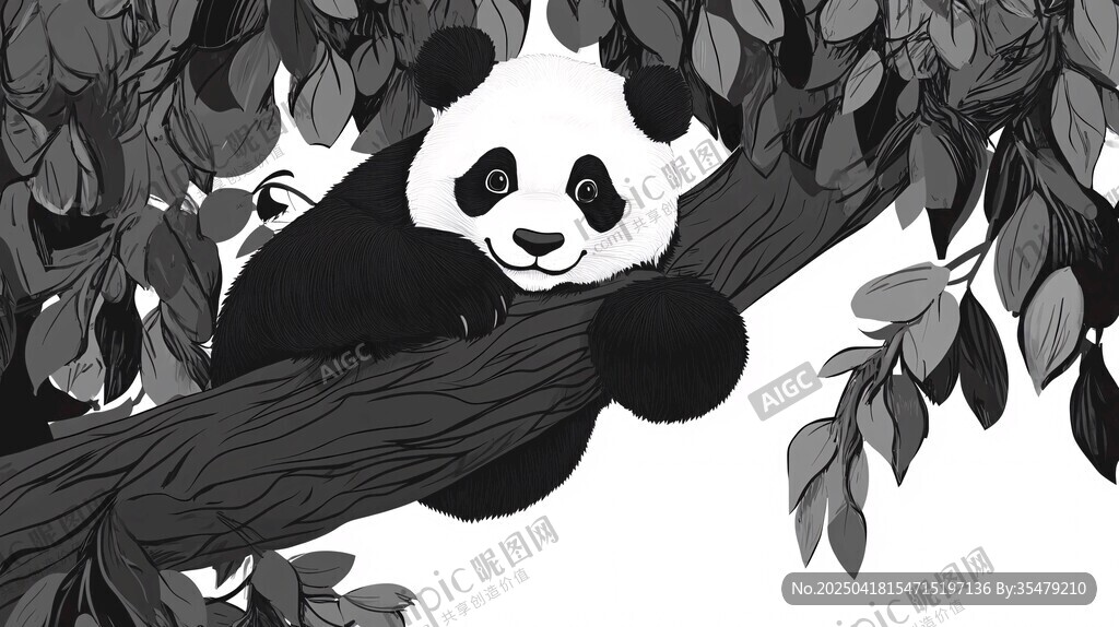 黑白熊貓愜意趴于樹枝間