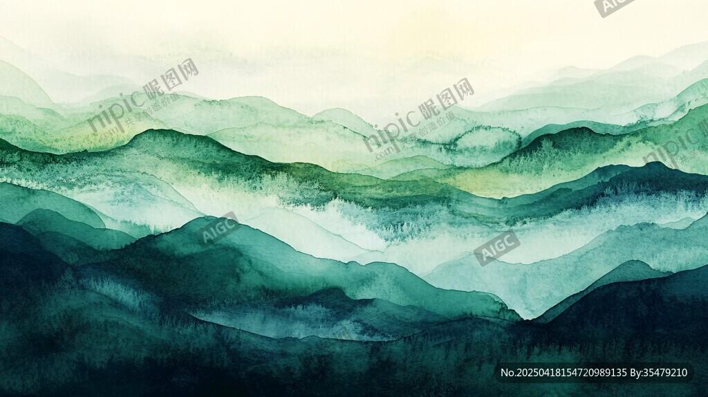 水墨風(fēng)青綠山巒意境畫