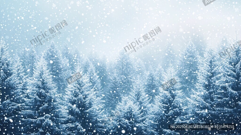冬日雪覆松林美景