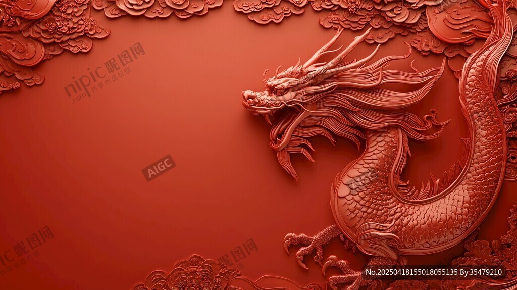 紅色浮雕龍中式吉祥背景