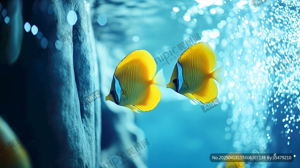 雙黃蝴蝶魚悠游于水中