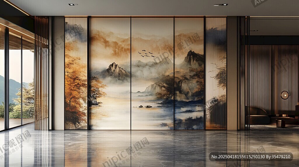 中式山水屏風(fēng)裝點(diǎn)雅致空間