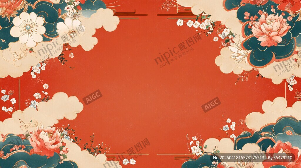 中式紅底云花傳統(tǒng)背景圖