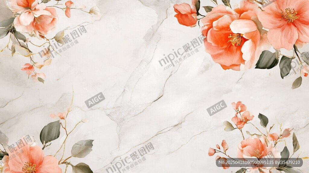 大理石上的柔美花卉圖案