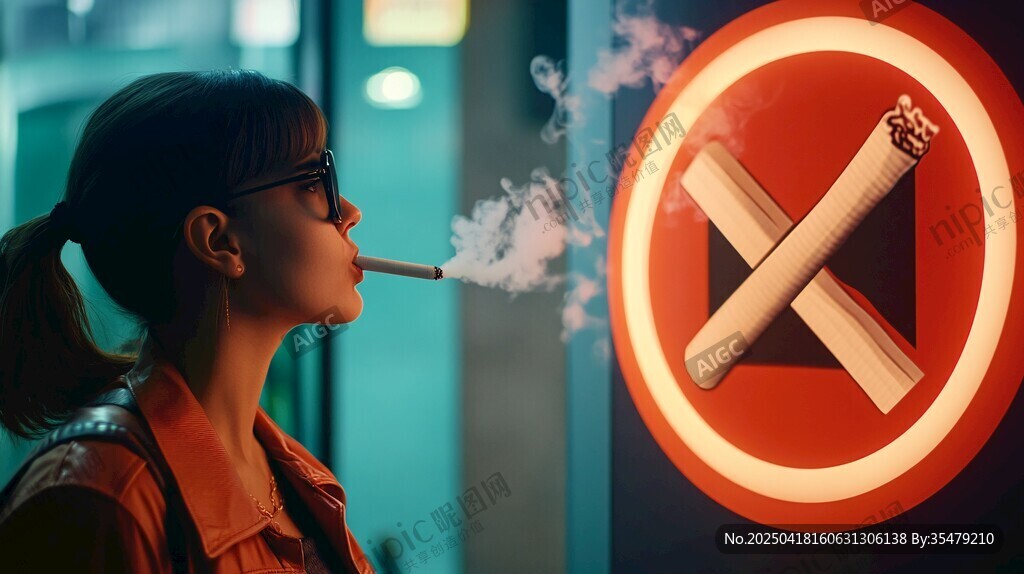 女子無視禁煙標志抽煙