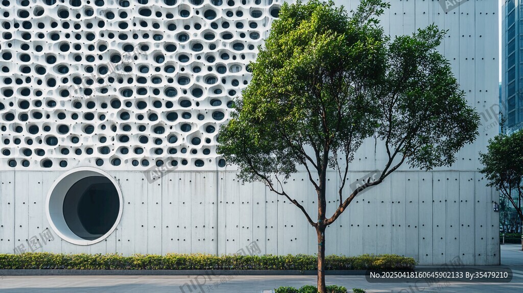 現(xiàn)代建筑旁的蔥郁綠樹(shù)