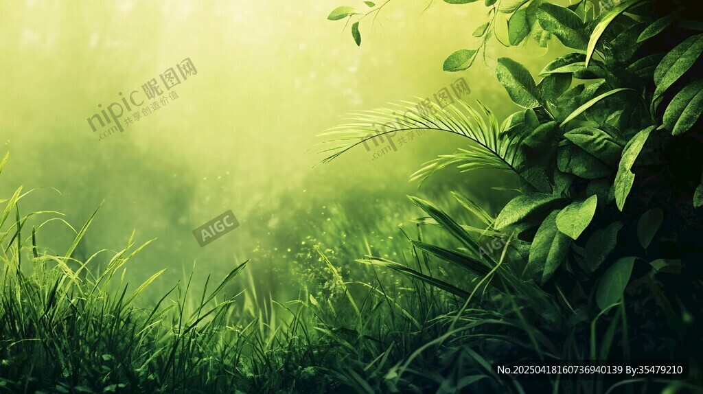 夢(mèng)幻綠意叢林清晨景象