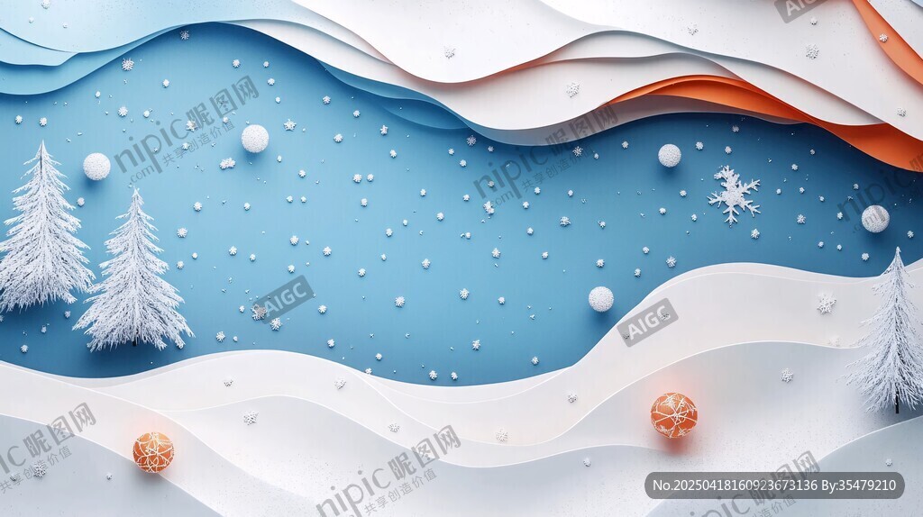 冬日雪景剪紙風(fēng)裝飾畫面
