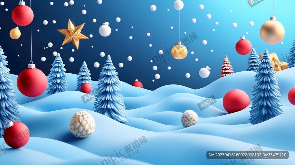 冬日圣誕雪景裝飾插畫