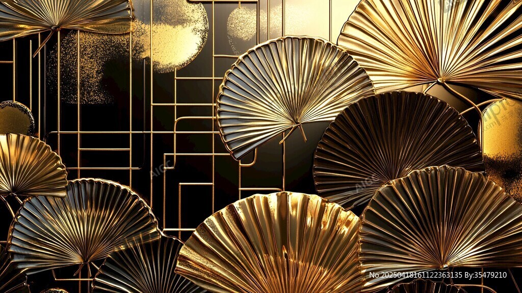 金色折扇藝術背景圖案