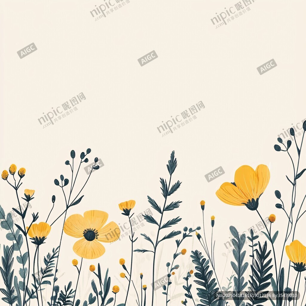 黃色花卉植物邊框插畫