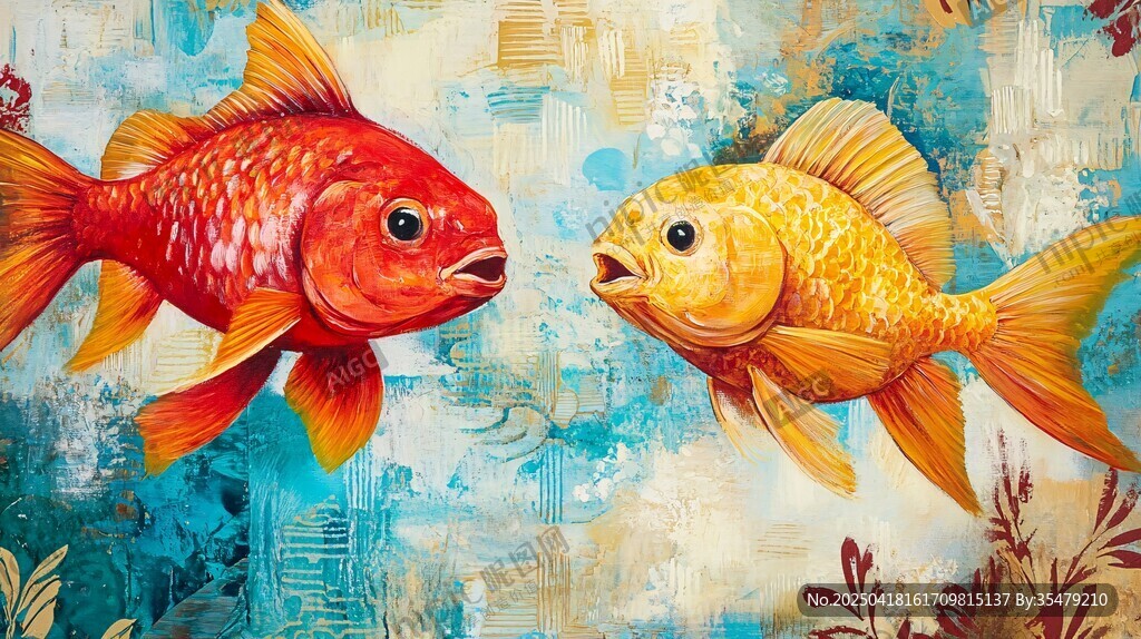 雙金魚對視藝術(shù)插畫