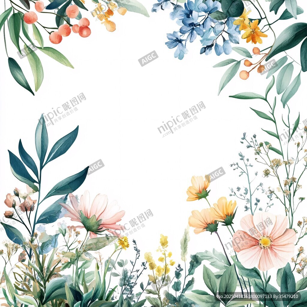 水彩花卉邊框裝飾圖案