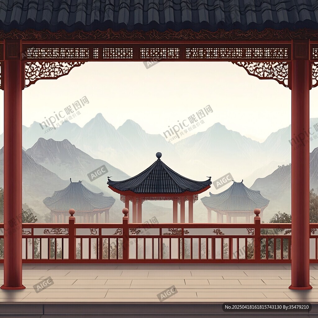 中式亭臺(tái)樓閣山水風(fēng)景圖