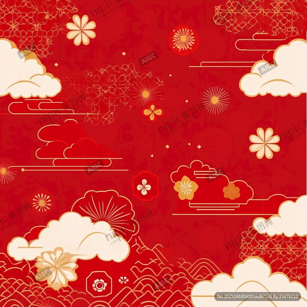 紅色中式喜慶云紋圖案背景
