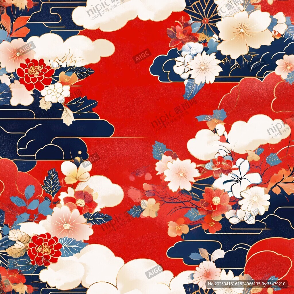 中式繁花云紋喜慶背景圖