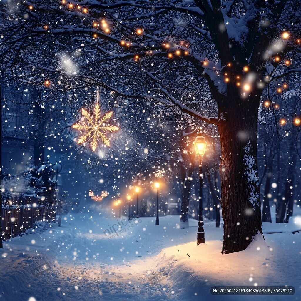 雪夜街景 燈光閃爍的夢(mèng)幻冬景