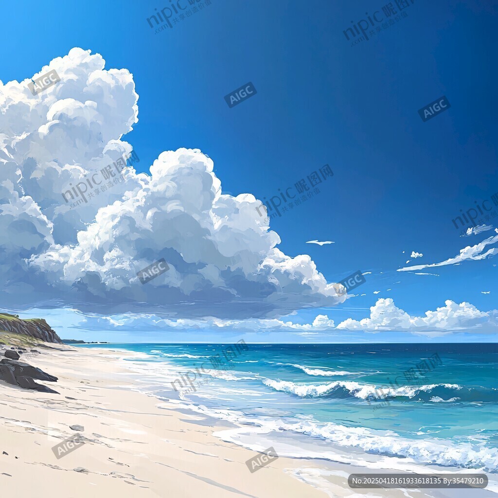 夢幻海濱 藍(lán)天白云下的美景