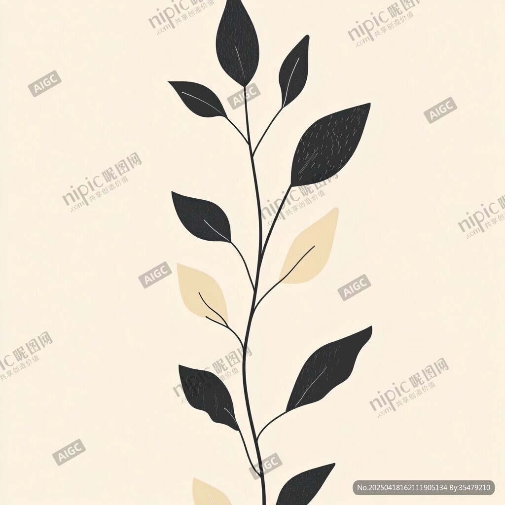 簡約植物枝葉插畫圖案