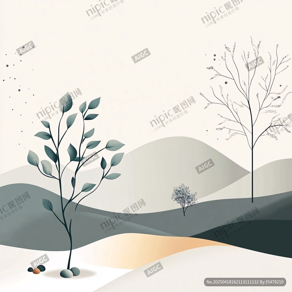 簡約山林植物風(fēng)景插畫