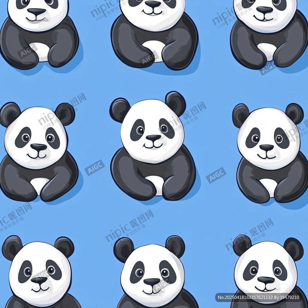 可愛熊貓圖案 藍色背景