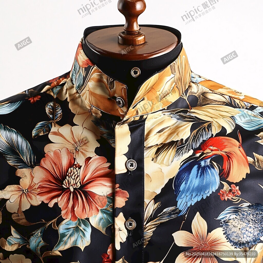 花色襯衫領(lǐng)口特寫