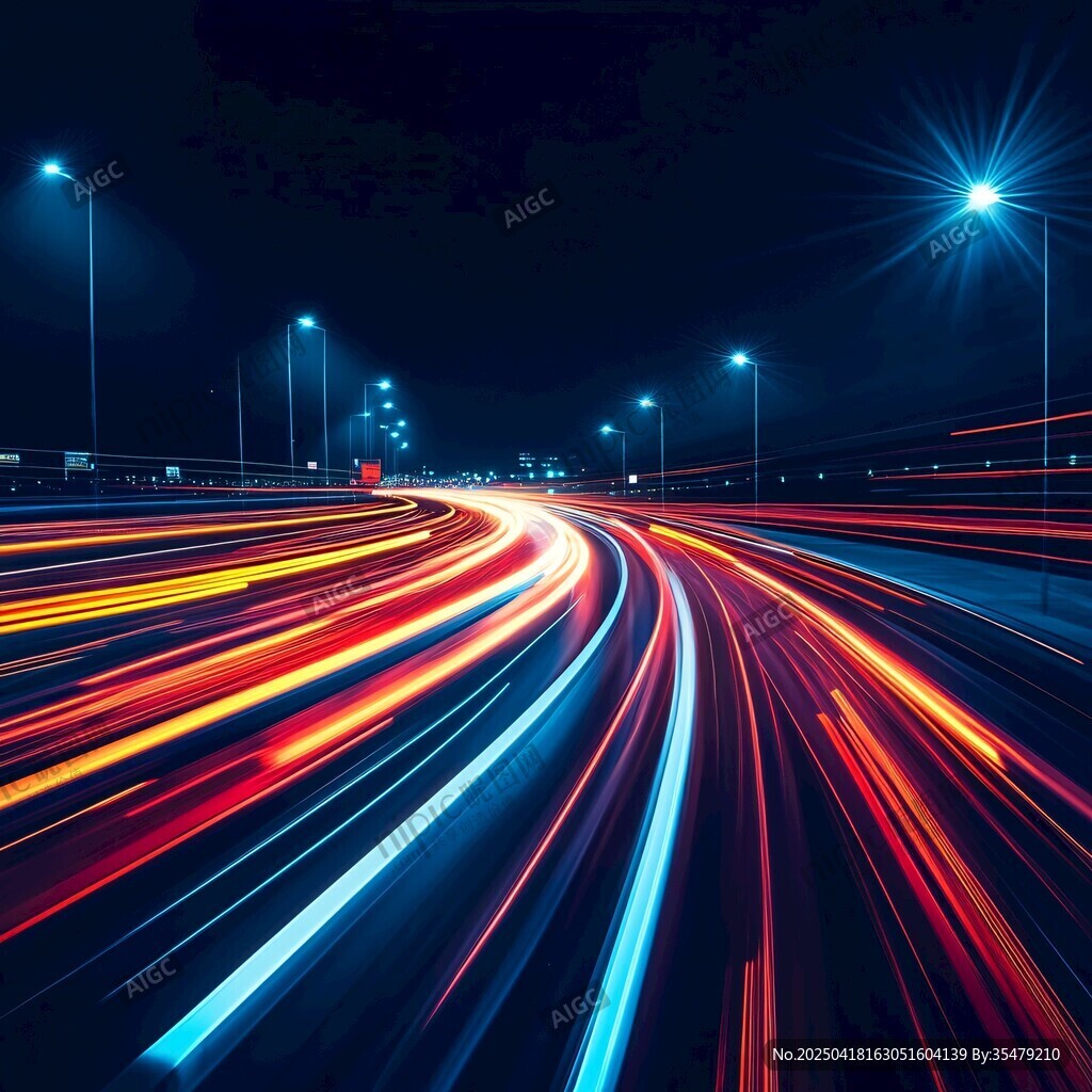 夜晚公路車流光影軌跡