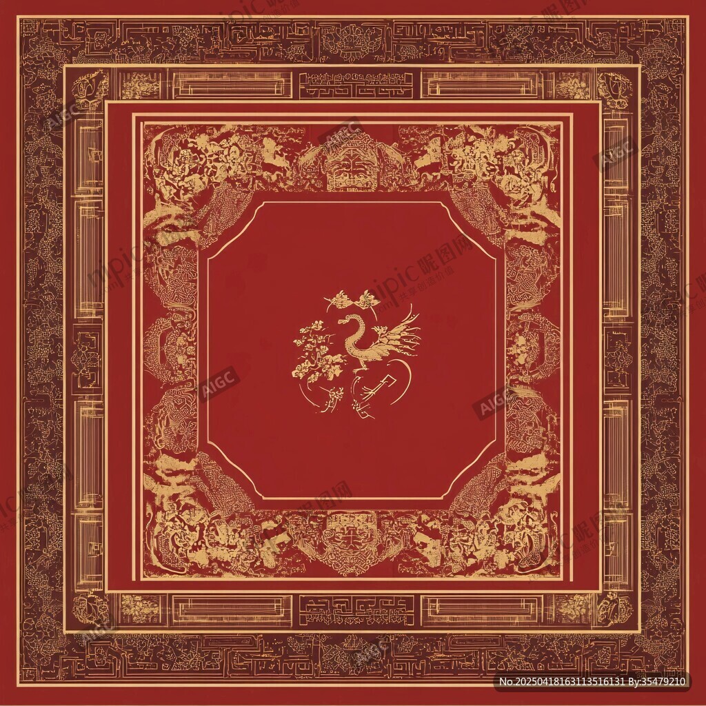 中式紅底金紋鳳凰圖案