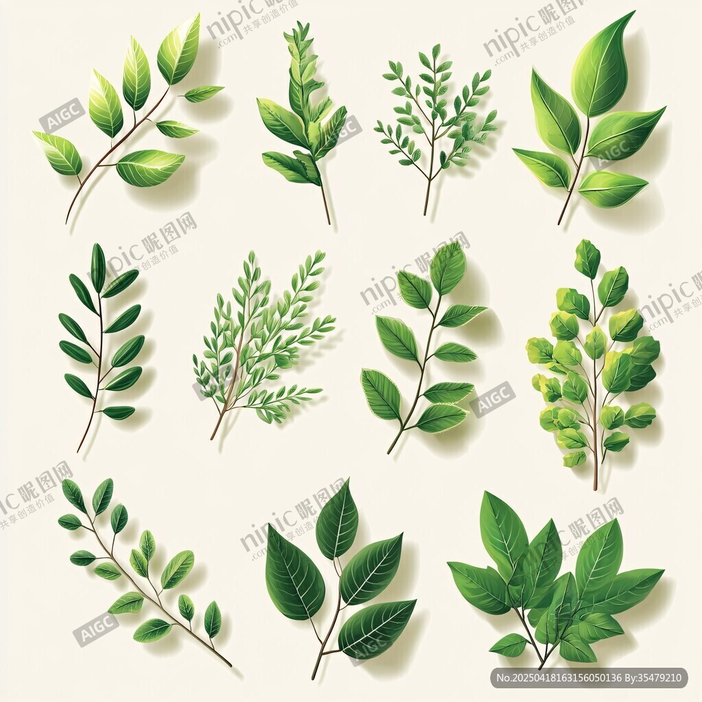 多樣綠葉植物插畫素材