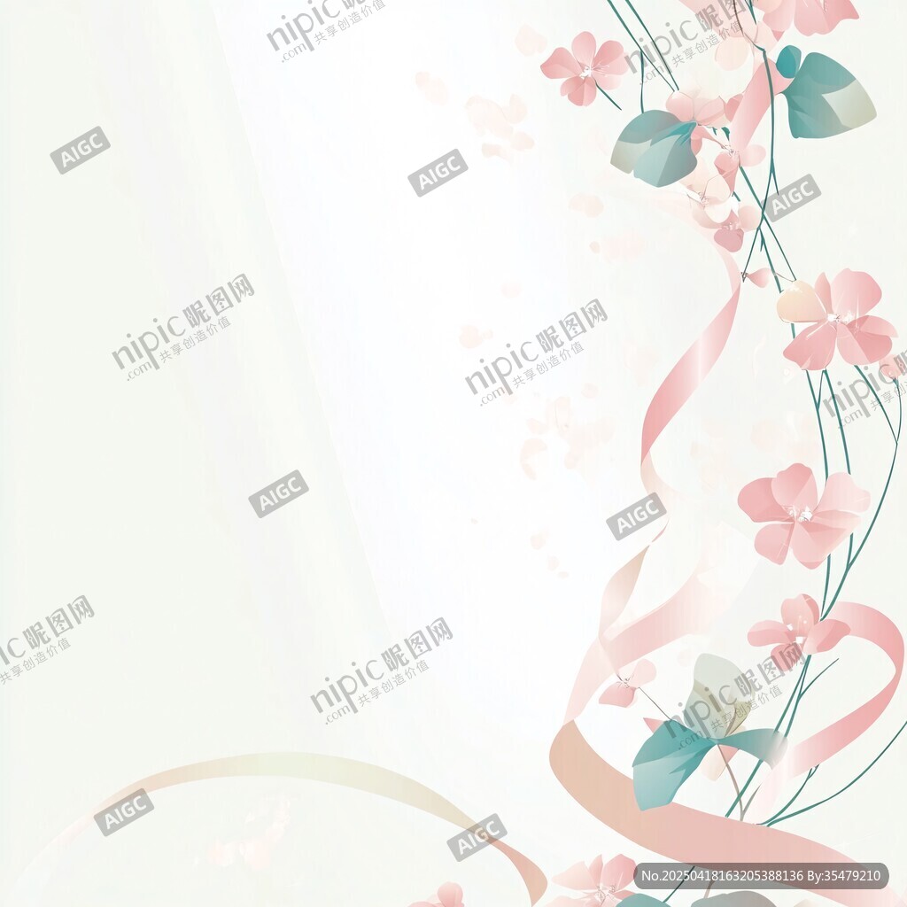粉色花卉絲帶浪漫背景圖