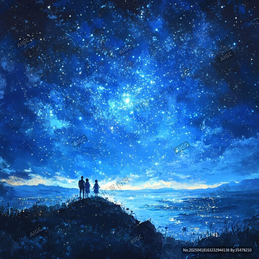星空下的三人浪漫眺望